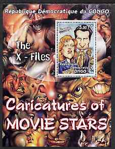 Congo 2001 Caricatures of Movie Stars - The X-Files perf souvenir sheet unmounted mint , stamps on personalities, stamps on entertainments, stamps on films, stamps on cinema, stamps on movies
