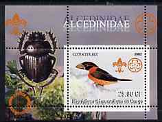 Congo 2002 Kingfishers perf s/sheet containing single value with Scouts & Guides Logos plus Rotary Logo & Insect in outer margin, unmounted mint, stamps on , stamps on  stamps on animals, stamps on  stamps on scouts, stamps on  stamps on rotary, stamps on  stamps on insects, stamps on  stamps on birds, stamps on  stamps on kingfishers