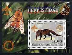 Congo 2002 Mongooses perf s/sheet containing single value with Scouts & Guides Logos plus Rotary Logo & Insect in outer margin, unmounted mint, stamps on , stamps on  stamps on animals, stamps on  stamps on scouts, stamps on  stamps on rotary, stamps on  stamps on insects, stamps on  stamps on animals, stamps on  stamps on mongooses