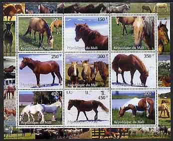 Mali 2000 Horses perf sheetlet containing 9 values unmounted mint, stamps on , stamps on  stamps on animals, stamps on  stamps on horses