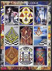 Tadjikistan 2000 Masonic Lodge perf sheetlet containing 9 values unmounted mint, stamps on masonics, stamps on masonry