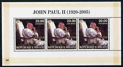 Haiti 2005 Pope John Paul II perf sheetlet #4 (Text in English) containing 3 values, unmounted mint (inscribed 09), stamps on personalities, stamps on religion, stamps on popes, stamps on pope