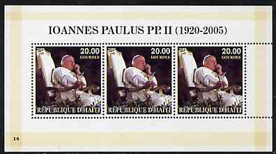 Haiti 2005 Pope John Paul II perf sheetlet #4 (Text in Latin) containing 3 values, unmounted mint (inscribed 14), stamps on , stamps on  stamps on personalities, stamps on  stamps on religion, stamps on  stamps on popes, stamps on  stamps on pope