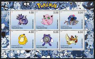 Tadjikistan 2000 Pokemon #1 perf sheetlet containing 6 values unmounted mint , stamps on , stamps on  stamps on pokemon, stamps on  stamps on children, stamps on  stamps on cartoons, stamps on  stamps on films, stamps on  stamps on cinema