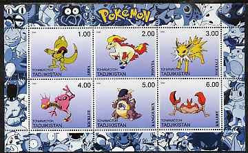 Tadjikistan 2000 Pokemon #7 perf sheetlet containing 6 values unmounted mint , stamps on , stamps on  stamps on pokemon, stamps on  stamps on children, stamps on  stamps on cartoons, stamps on  stamps on films, stamps on  stamps on cinema