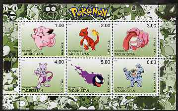 Tadjikistan 2000 Pokemon #8 perf sheetlet containing 6 values unmounted mint , stamps on , stamps on  stamps on pokemon, stamps on  stamps on children, stamps on  stamps on cartoons, stamps on  stamps on films, stamps on  stamps on cinema