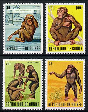 Guinea - Conakry 1969 Tarzan (Chimpanzees) set of 4 unmounted mint, SG 689-92, Mi 532-35*, stamps on , stamps on  stamps on animals    apes