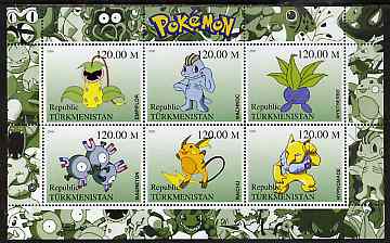 Turkmenistan 2000 Pokemon #8 perf sheetlet containing 6 values unmounted mint , stamps on , stamps on  stamps on pokemon, stamps on  stamps on children, stamps on  stamps on cartoons, stamps on  stamps on films, stamps on  stamps on cinema