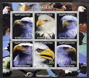 Kyrgyzstan 2000 Eagles perf sheetlet containing 6 values unmounted mint , stamps on birds, stamps on birds of prey, stamps on eagles