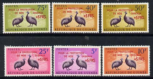 Guinea - Conakry 1961 Guineafowl set of 6 opt'd for Animal Protection unmounted mint SG 283-88 (Mi 107-12), stamps on birds  game