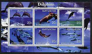 Kyrgyzstan 2000 Dolphins perf sheetlet containing 6 values unmounted mint , stamps on , stamps on  stamps on whales, stamps on  stamps on dolphins, stamps on  stamps on marine life