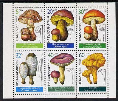 Bulgaria 1987 Edible Fungi sheetlet containing set of 6 unmounted mint, SG 3408-13 (Mi 3546-51), stamps on food  fungi