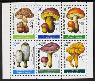 Bulgaria 1987 Edible Fungi sheetlet containing set of 6 unmounted mint, SG 3408-13 (Mi 3546-51), stamps on , stamps on  stamps on food  fungi