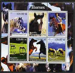 Turkmenistan 2000 Horses perf sheetlet containing 6 values unmounted mint, stamps on , stamps on  stamps on horses