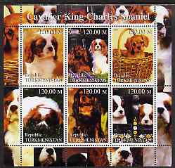 Turkmenistan 2000 Cavalier King Charles Spaniel perf sheetlet containing 6 values unmounted mint, stamps on , stamps on  stamps on dogs