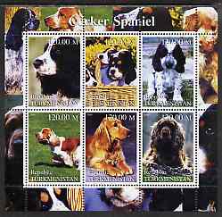 Turkmenistan 2000 Cocker Spaniel perf sheetlet containing 6 values unmounted mint, stamps on , stamps on  stamps on dogs