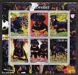 Turkmenistan 2000 Rottweiler perf sheetlet containing 6 values unmounted mint, stamps on , stamps on  stamps on dogs