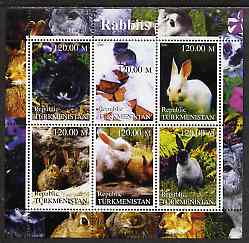 Turkmenistan 2000 Rabbits perf sheetlet containing 6 values unmounted mint, stamps on , stamps on  stamps on animals, stamps on  stamps on rabbits