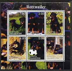 Tadjikistan 2000 Rottweiler perf sheetlet containing 6 values unmounted mint, stamps on , stamps on  stamps on dogs