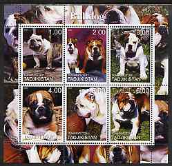Tadjikistan 2000 Bulldog perf sheetlet containing 6 values unmounted mint, stamps on , stamps on  stamps on dogs