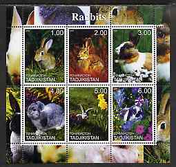 Tadjikistan 2000 Rabbits perf sheetlet containing 6 values unmounted mint, stamps on animals, stamps on rabbits