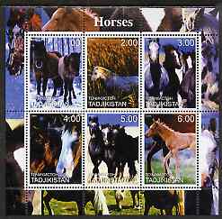 Tadjikistan 2000 Horses perf sheetlet containing 6 values unmounted mint, stamps on , stamps on  stamps on animals, stamps on  stamps on horses