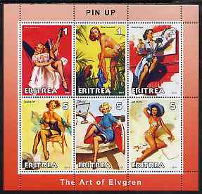 Eritrea 2001 Pin-Up Art of Gil Elvgren #1 perf sheetlet containing set of 6 values unmounted mint, stamps on arts, stamps on women, stamps on nudes, stamps on fantasy