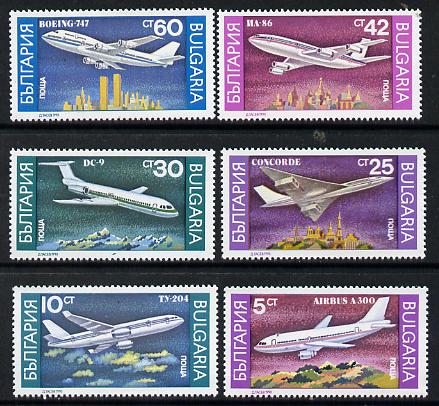 Bulgaria 1990 Airplanes set of 6 unmounted mint, SG 3705-10 (Mi 3858-63)*, stamps on aviation, stamps on concorde