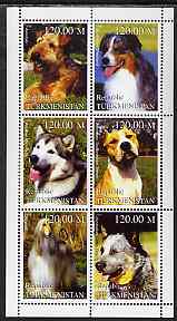 Turkmenistan 1999 Dogs perf sheetlet containing 6 values unmounted mint, stamps on , stamps on  stamps on dogs