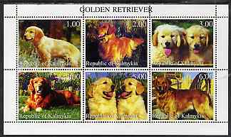 Kalmikia Republic 1999 Golden Retriever perf sheetlet containing 6 values unmounted mint, stamps on , stamps on  stamps on dogs, stamps on  stamps on afghan