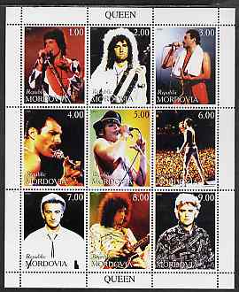 Mordovia Republic 1999 Queen (Pop Group) perf sheetlet containing 9 values unmounted mint , stamps on , stamps on  stamps on personalities, stamps on  stamps on music, stamps on  stamps on entertainments, stamps on  stamps on rock, stamps on  stamps on pops