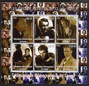 Congo 2000 Film Stars of the 20th Century #3 (Actors) perf sheetlet containing 6 values unmounted mint, stamps on personalities, stamps on entertainments, stamps on films, stamps on cinema, stamps on movies, stamps on millennium