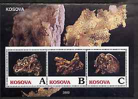 Kosova 2000 Minerals perf sheetlet containing set of 3 values unmounted mint , stamps on , stamps on  stamps on minerals