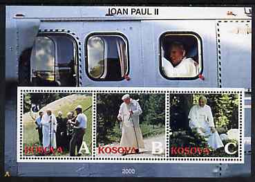 Kosova 2000 Pope John Paul II #1 perf sheetlet containing set of 3 values unmounted mint, stamps on religion, stamps on pope, stamps on personalities