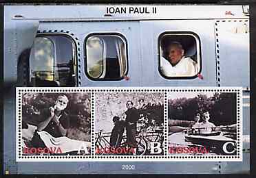 Kosova 2000 Pope John Paul II #3 perf sheetlet containing set of 3 values unmounted mint, stamps on religion, stamps on pope, stamps on personalities, stamps on bicycles