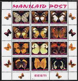 Estonia (Manilaid) 1997 ? Butterflies perf sheetlet containing set of 12 values, unmounted mint, stamps on , stamps on  stamps on butterflies