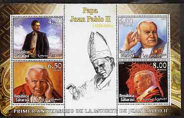 Sahara Republic 2006 Pope John Paul II perf sheetlet #1 containing 4 values unmounted mint, stamps on , stamps on  stamps on personalities, stamps on  stamps on pope, stamps on  stamps on 