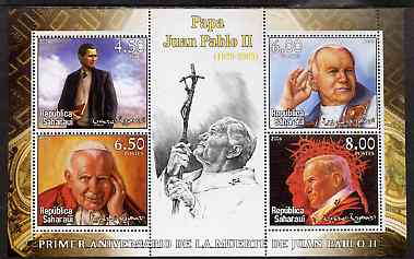 Sahara Republic 2006 Pope John Paul II perf sheetlet #2 containing 4 values unmounted mint, stamps on , stamps on  stamps on personalities, stamps on  stamps on pope, stamps on  stamps on 