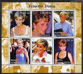 Turkmenistan 2000 Princess Diana perf sheetlet containing 6 values unmounted mint, stamps on , stamps on  stamps on diana, stamps on  stamps on royalty