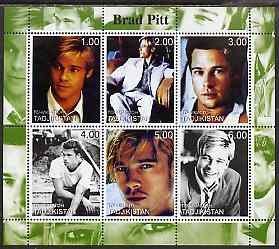 Tadjikistan 2000 Brad Pitt perf sheetlet containing 6 values unmounted mint, stamps on films, stamps on cinema, stamps on personalities, stamps on entertainments, stamps on 