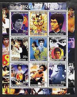 Kyrgyzstan 2001 Bruce Lee perf sheetlet containing set of 9 values unmounted mint, stamps on , stamps on  stamps on films, stamps on  stamps on cinema, stamps on  stamps on movies, stamps on  stamps on entertainments, stamps on  stamps on personalities, stamps on  stamps on martial arts, stamps on  stamps on 