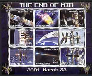 Kyrgyzstan 2001 End of Mir perf sheetlet containing set of 9 values unmounted mint, stamps on , stamps on  stamps on space