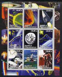 Turkmenistan 2001 Space perf sheetlet containing 9 values unmounted mint, stamps on , stamps on  stamps on space