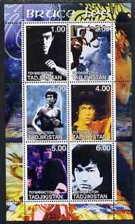 Tadjikistan 2001 Bruce Lee perf sheetlet containing set of 6 values unmounted mint, stamps on films, stamps on cinema, stamps on movies, stamps on entertainments, stamps on personalities, stamps on martial arts, stamps on 
