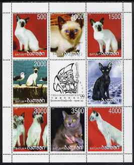 Batum 1999 Domestic Cats perf sheetlet containing 8 values plus label for China 1999 Stamp Exhibition, unmounted mint, stamps on , stamps on  stamps on animals, stamps on  stamps on cats, stamps on  stamps on stamp exhibitions