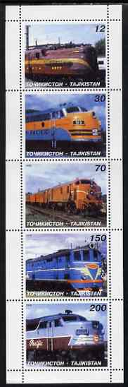 Tadjikistan 1998 Diesel Locomotives perf set of 5 values unmounted mint, stamps on railways