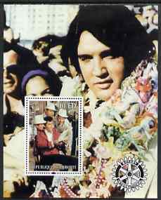 Djibouti 2004 Elvis Presley #1 perf s/sheet with Rotary Logo, unmounted mint, stamps on music, stamps on personalities, stamps on elvis, stamps on entertainments, stamps on films, stamps on cinema, stamps on rotary