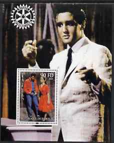 Djibouti 2004 Elvis Presley #2 perf s/sheet with Rotary Logo, unmounted mint, stamps on , stamps on  stamps on music, stamps on  stamps on personalities, stamps on  stamps on elvis, stamps on  stamps on entertainments, stamps on  stamps on films, stamps on  stamps on cinema, stamps on  stamps on rotary