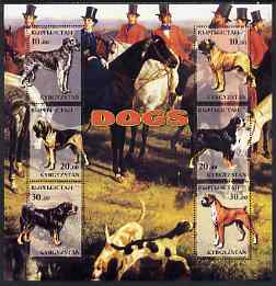 Kyrgyzstan 2001 Working Dogs special large perf sheet containing 6 values (Hunting scene in background) unmounted mint , stamps on , stamps on  stamps on dogs, stamps on  stamps on hunting