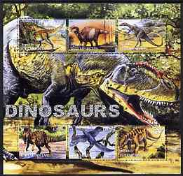 Turkmenistan 2001 Dinosaurs special large perf sheet containing 6 values unmounted mint , stamps on dinosaurs